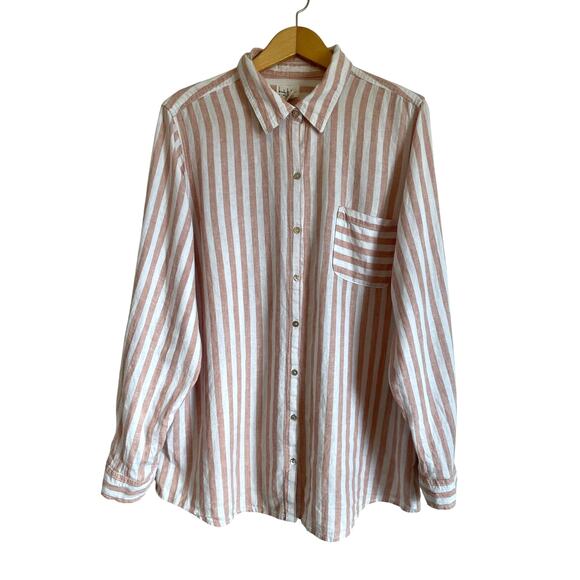 Nicole Miller red striped linen button up shirt long sleeve lightweight Size XL - Picture 1 of 6